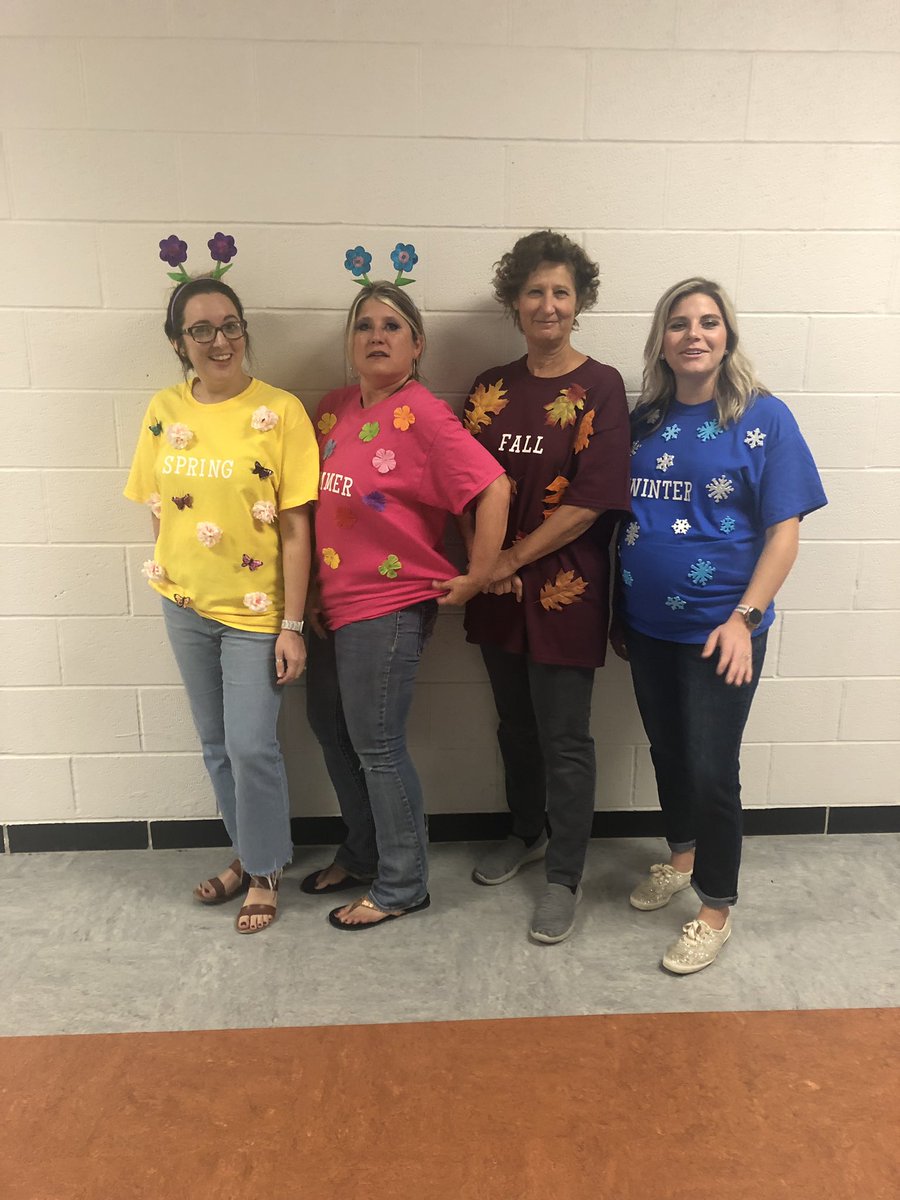 mrsamylai's tweet photo. Our FCS department brought the spirit today! We call ourselves “The Four Seasons” 🌸🌞🍂❄️ #dynamicduoday #bridgelandbest #forthcomingweek @mrsekenjura @BlakeAlex51105 https://t.co/AnkLD8IwBW