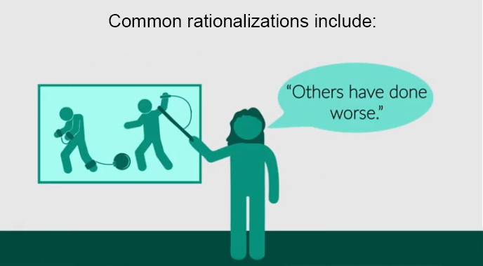 UTAustinCCO's tweet photo. A common excuse or rationalization is to convince ourselves that whatever wrong behavior we just did "wasn't that bad" or that "others have done worse." Learn about other common excuses at https://t.co/4c4EYflsvG https://t.co/WQ7CcG13mr