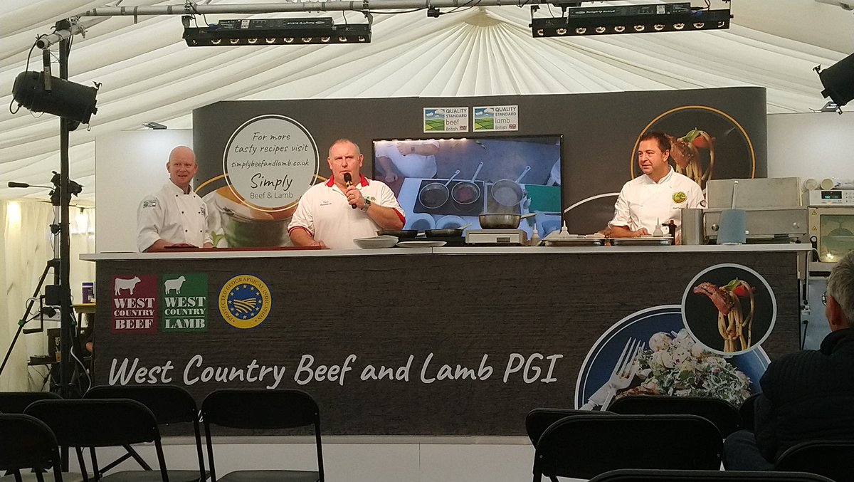 OtterVale's tweet photo. It's the @karl_p327, @babyfacedez and #MartinEccles show here on stage at the @FalconHotelBude on the final day @Budelicious1. Cooking @qsm_beeflamb #westcountry #PGI; exploring different cuts like forequarter - with salad!
The banter is great, &amp; so is the food! 🙌 😋 #provenance https://t.co/f0I2PeLoSa