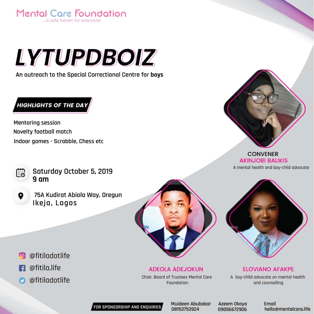 Fitila_life's tweet photo. It takes a village to raise a child. Mental Care Foundation is organising an outreach program at the Special Correctional Centre for boys. 💯 mentoring, in door games , novelty football match and lot more. #lytupdboiz #mentalcarefoundation https://t.co/ukR7ePzIZz