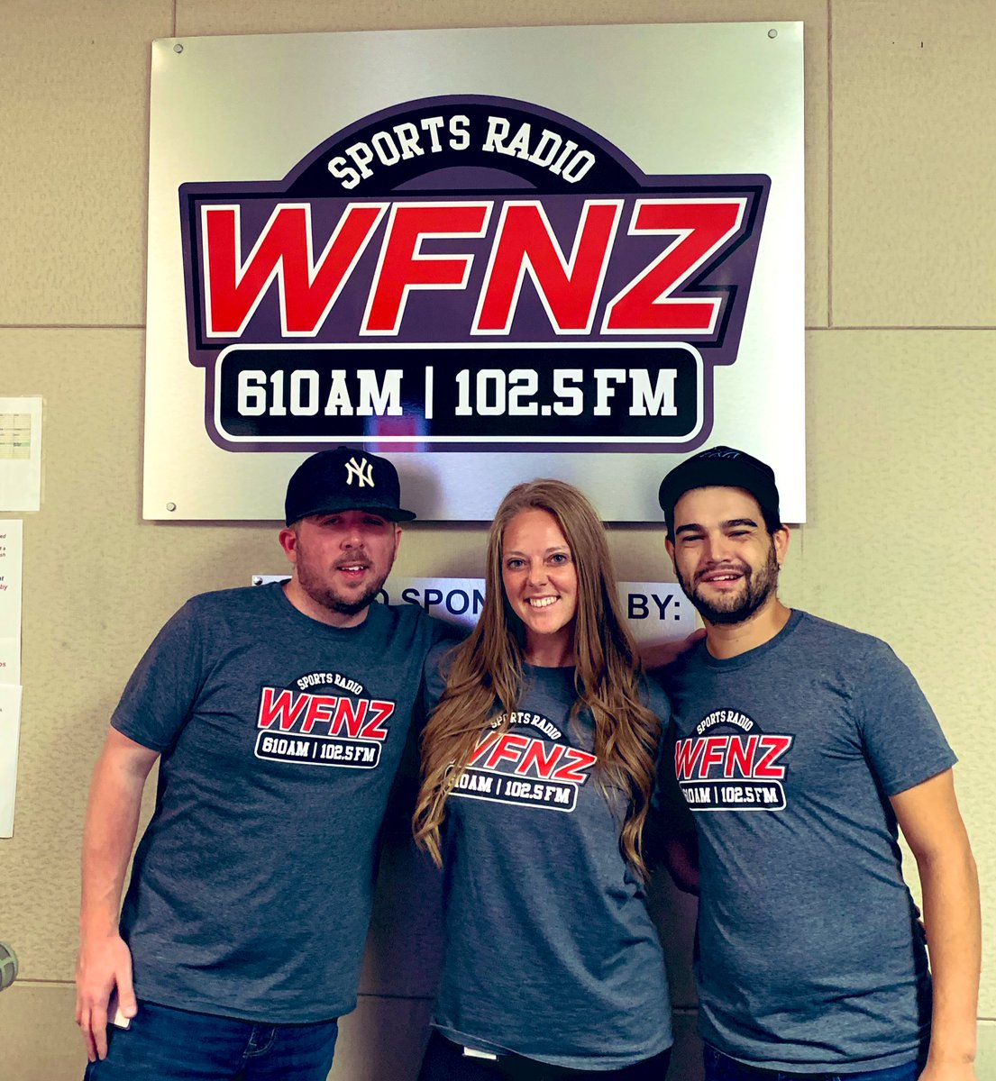 firstladyofWFNZ's tweet photo. Walked into work today to see that @TBoneWFNZ and @BillyDeMarlin got the t-shirt memo. @MacAttackWFNZ, the 3 twins look awesome sporting our @wfnz shirts! https://t.co/EUWduoQ8nD