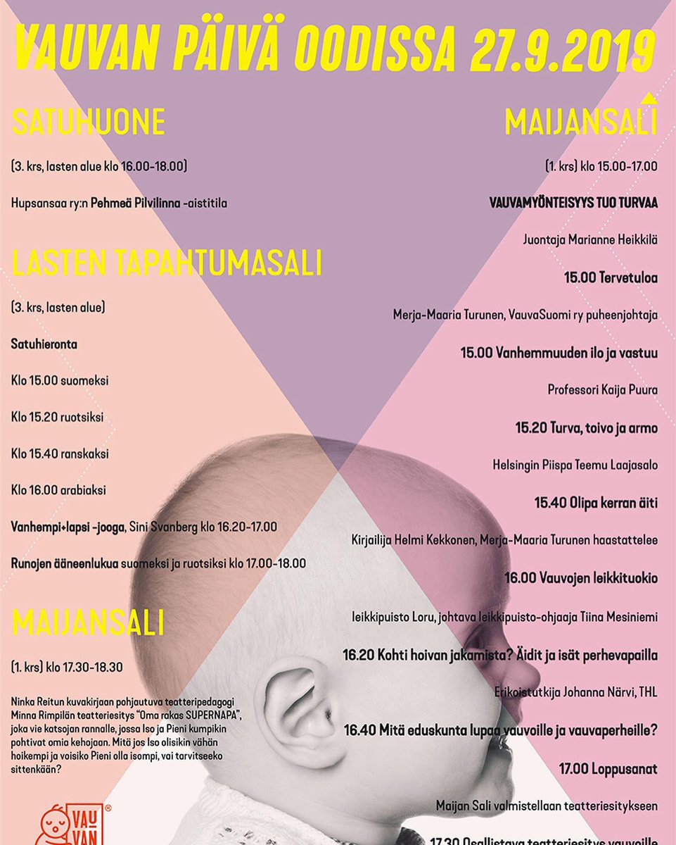 #vauvanpäivä lähestyy! Tervetuloa juhlimaan @oodihelsinki ’in ja @Musiikkitalo ’on! Luvassa paljon ohjelmaa! <a href="/VauvaSuomi_ry/">VauvaSuomi Ry</a>