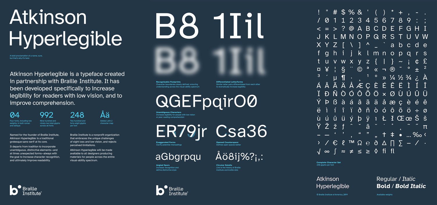 Underconsideration On Twitter Today On Brand New Linked The Atkinson Hyperlegible Typeface By Applied For The Braille Institute Of America Is Designed Quirks And All To Increase Character Recognition For People With