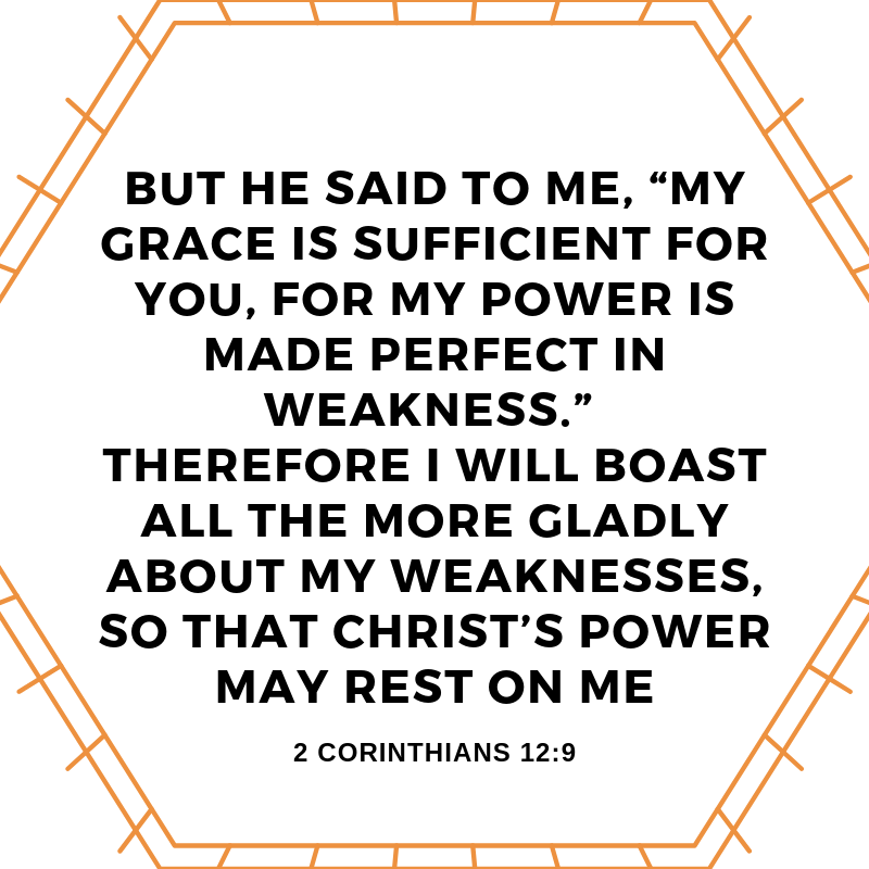 God can use your weaknesses for his purposes. As you start this week, remember that He chooses to work through you and that His power rests on you.