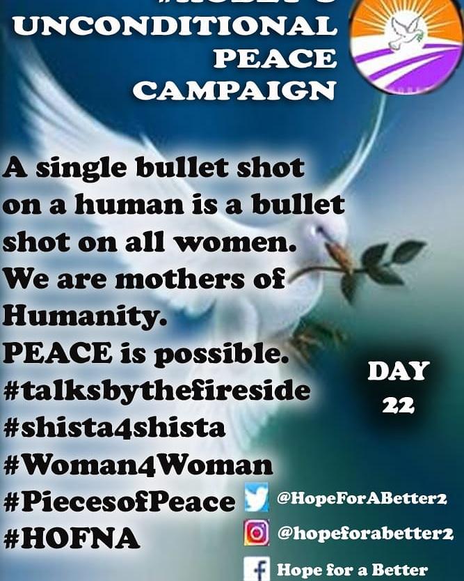 hobet237's tweet photo. A single bullet shot on a human is a bullet shot on all women. We are mothers of Humanity. PEACE is possible.
#HOBET 
#HOFNA 
#talksbythefireside
#shista4shista
#Woman4Woman 
#PiecesofPeace 
#Peace4Cameroon
@LeymahRGbowee 
@UN_Women 
@UNPeacekeeping 
@ChantalBIYA_Cmr
@PTelianne https://t.co/DKPYTig3Wf