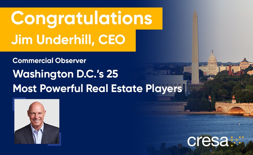 CresaCorp's tweet photo. Jim Underhill Named to Commercial Observer’s Washington DC’s 25 Most Powerful Real Estate Players via @CommObserver: Congratulations to CEO @jim_underhill1 who was named as one of Washington D.C.’s 25 most powerful #realestate players. https://t.co/PlhIqIXEea  #cre #occupierrep https://t.co/u3FMUsQSXR