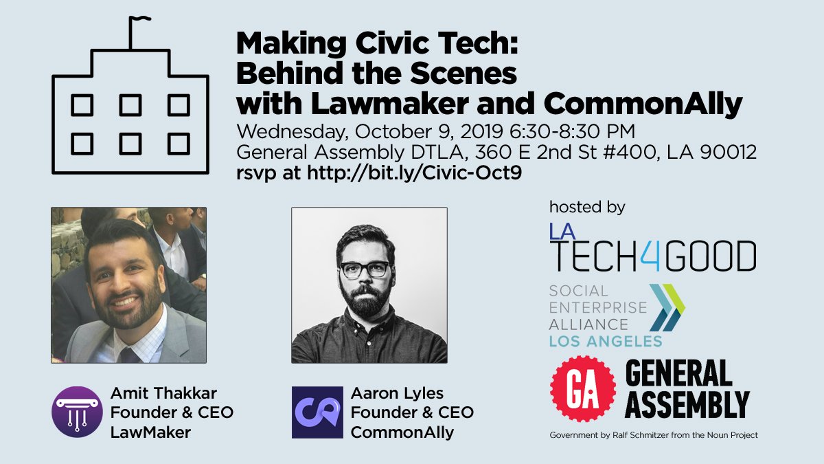 Come take a look at how tech is shaping positive change in our city! Join SEA-LA and LATech4Good on 10/9 #socent #LA 
bit.ly/Civic-Oct9