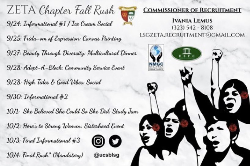 LSGSororityInc's tweet photo. UC Recruitment has started! Check out our Zeta Chapter - UC Santa Barbara for all the great events coming up! #FallRush2019 #ΛΣΓ #IPSE #Since1986 https://t.co/3kBw7Q7vC0
