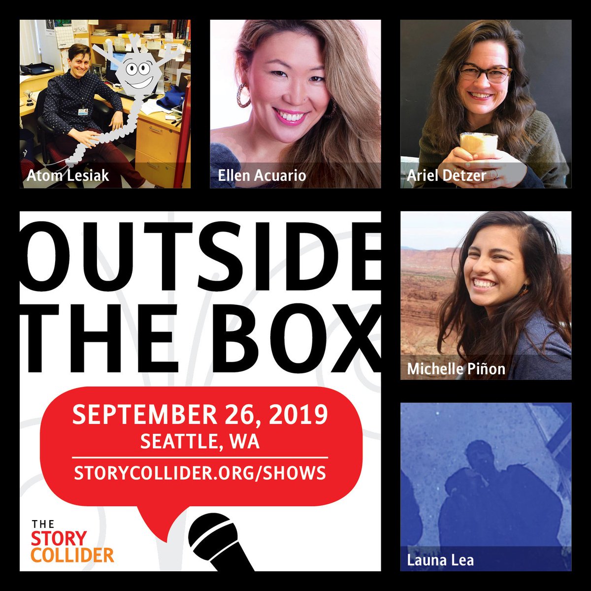 EmiOkikawa's tweet photo. Our next #Seattle @storycollider show will be at @TheRoyalRoom on Sept 26! Come hear five personal #stories about being more than the boxes we’re put in:

🎁 Atom Lesiak
🎁 Ellen Acuario
🎁 Ariel Detzer
🎁 Michelle Piñon 
🎁 Launa Lea

🎟️Tickets➡️ https://t.co/xxJOvpETDS https://t.co/lFfmeaQ8PI