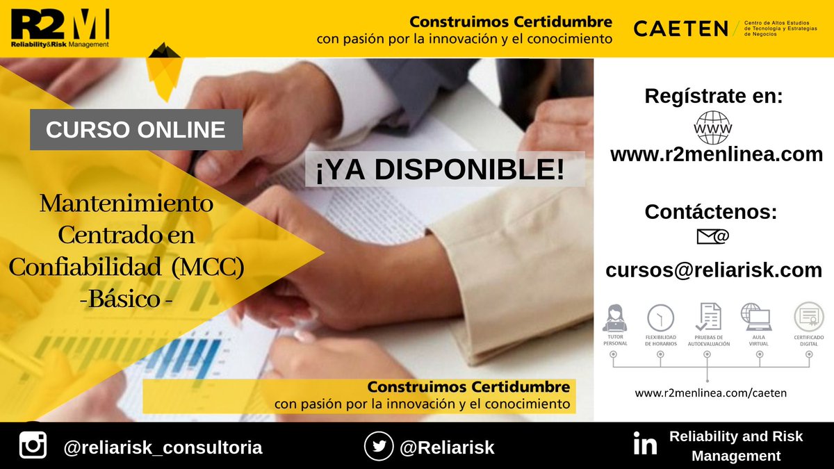 Reliarisk's tweet image. Facilitador: Ing. Andrés Patete. ¡Capacítate con nosotros en base a la comodidad de tu horario! Consulta nuestros precios. Regístrate en nuestro portal r2menlinea.com o contáctanos a través de: cursos@reliarisk.com #Latinoamérica