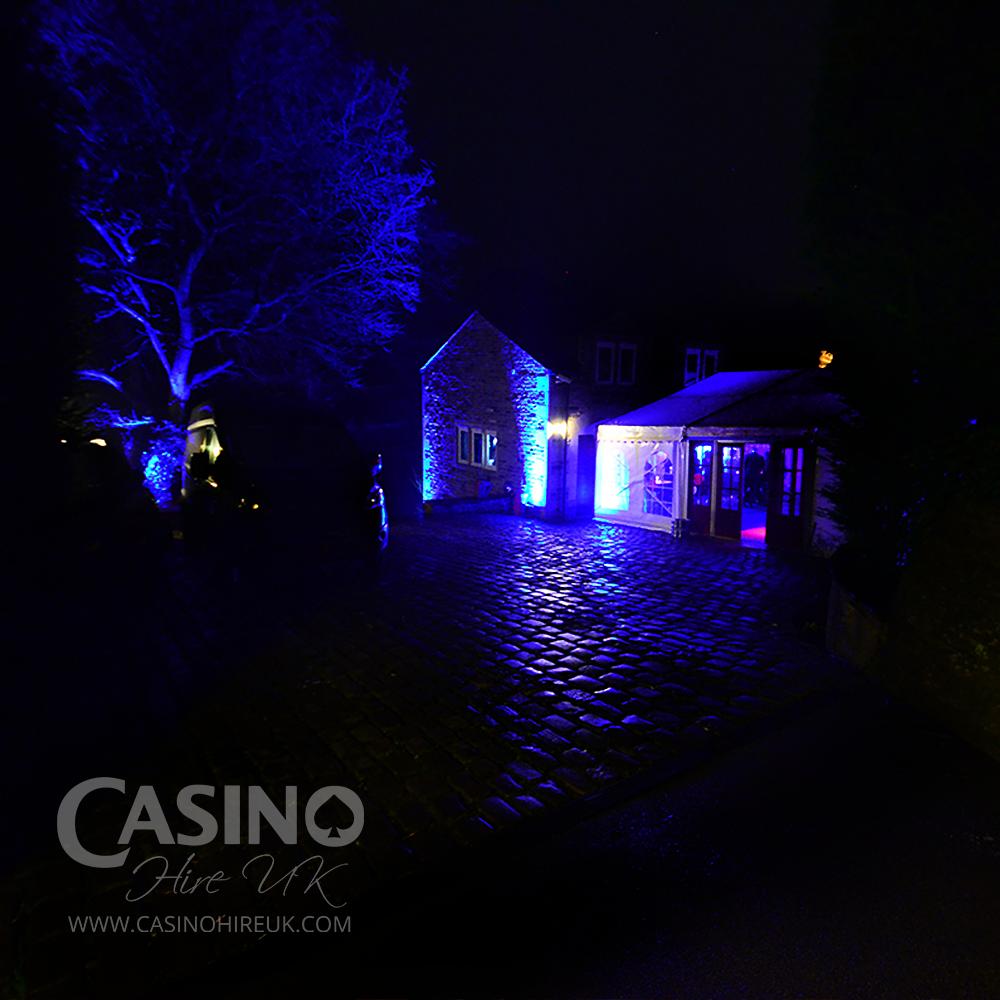 We have some incredible lighting on offer, including waterproof, battery powered outdoor up-lighters. Even if your casino is in a private residence we can light the house, trees and even the drive.. as well as internal lighting. Ask about our lighting packages.
