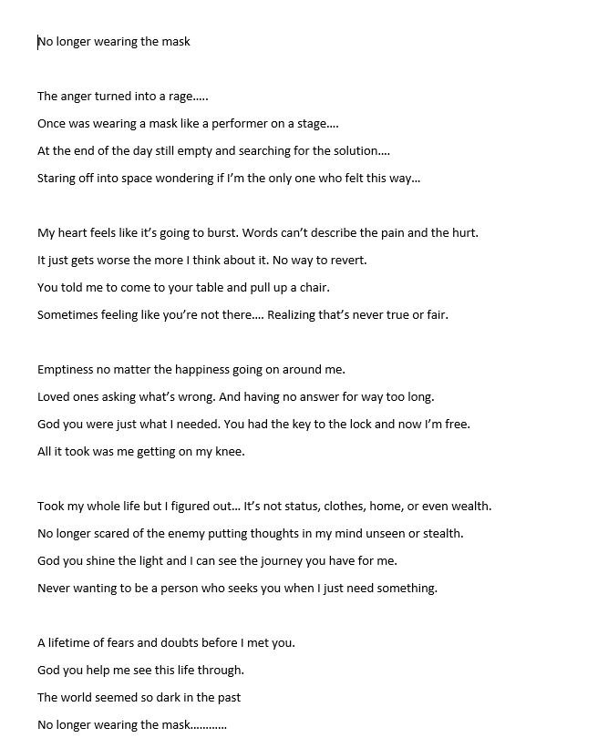 V8Build's tweet image. No Longer Wearing a Mask. Older song. He sees and knows your troubles and pain. He's with you. Lay your burdens down for him. #Priceofthecross #Jesusloves #followhim #OpenArms