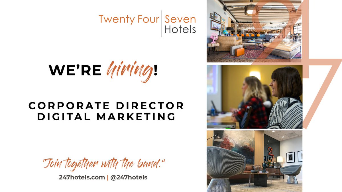 247Hotels's tweet photo. Step into the spotlight at Twenty Four Seven Hotels:

 https://t.co/3WLJNIp2c0

#DigitalMarketing #HotelIndustry #HospitalityIndustry #MarketingCareers #HospitalityCareers #HotJobs https://t.co/sCnDcokjYy