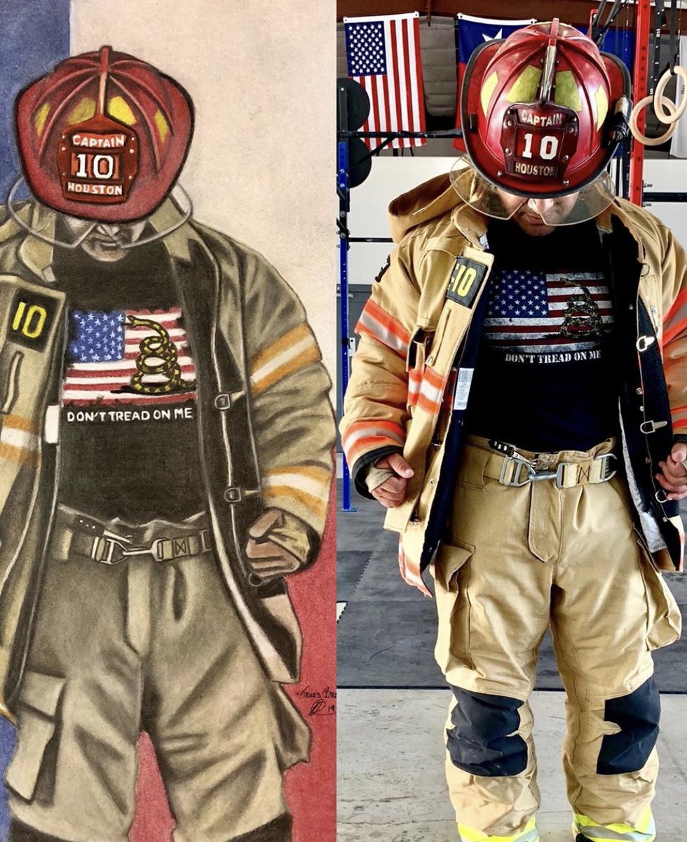 forgedclothing's tweet photo. Awesome artwork by Mark Ward featuring Fire Captain Martin Morales wearing our “Don’t Tread On Me” shirt! 🇺🇸
__
#NotNike #Forged #ForgedClothing #DontTreadOnMe #IAmForged #ChrisPratt #DontTreadOnPratt #StrengthThroughAdversity https://t.co/Q2ZhGPRaA4