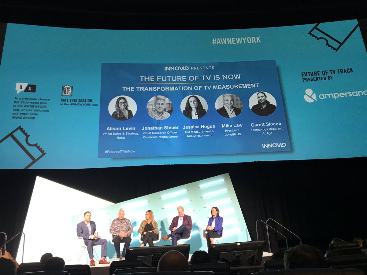 RachelConforti's tweet photo. Announcing a new TV measurement product with @Roku and @innovid on stage at #AWNewYork to help brands understand unduplicated reach and frequency. https://t.co/ebsz8lP8Vk