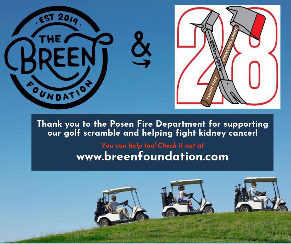 BreenFoundation's tweet photo. Hey Posen Fire Department - we appreciate you! Thanks for helping sponsor our Breen Foundation golf scramble - and thank you for helping us fight kidney cancer with the help of Emory Winship and the Cancer Support Center! #DashinforTim #Dashinforkidneycancer https://t.co/59shRCHMsc