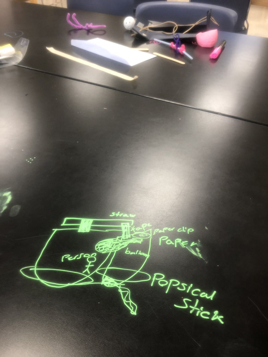 MsZielewicz's tweet photo. Physical science students using the expo brightsticks flourescent markers to make adjustments to their cable car 🚠 design challenge! @BTEvertech @BTBOCES https://t.co/D4cNn9MVzO