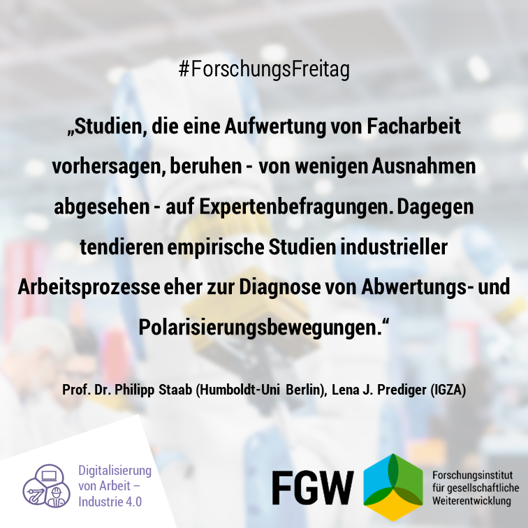Prof. Dr. Philipp Staab (<a href="/HumboldtUni/">Humboldt-Universität zu Berlin</a>) &amp; Lena J. Prediger stellen in ihrer Meta-Studie zum Thema #Digitalisierung &amp; #Polarisierung eine Diskrepanz zwischen Prognosen von Experten und empirischen Studien fest: #ForschungsFreitag fgw-nrw.de/studien/indust…