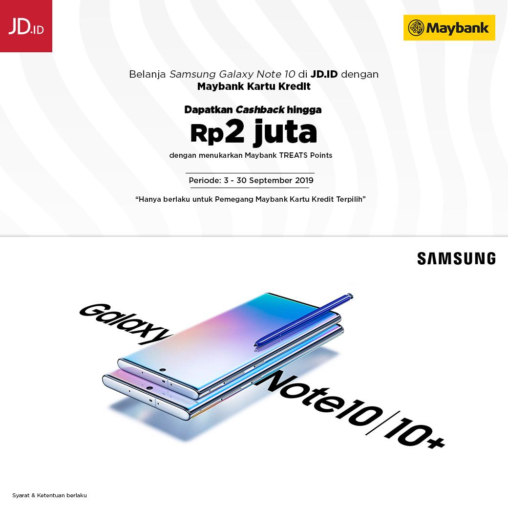 JDid's tweet photo. Masih ada cashback hingga Rp 2 Juta dari Maybank buat kamu yang mau belanja Samsung Galaxy Note 10 khusus di https://t.co/PGPuz3kFG2 π Mulai dari tanggal 3-30 September ini π cek S&K di https://t.co/3bzRYd2Urm
.
#JDID #DijaminOri #SemangatOri #SebutJDID #SebutJD https://t.co/v0jXWbb7IZ