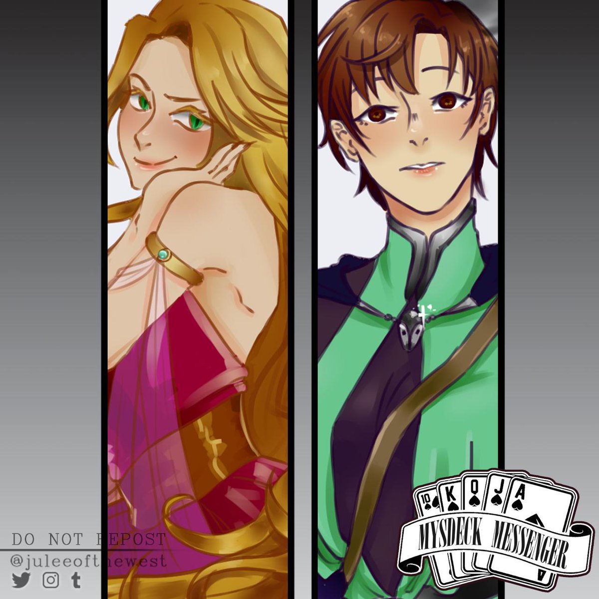 juleeofthewest's tweet photo. A few months ago, I jokingly sent an application for the @MysDeckCards zine because I was bored  (≧ω≦*)

And, today, I am honoured to announce that they entrusted me with making two of the cards for the project! Here’s a little sneak peak of my work~ ٩(๑･ิᴗ･ิ)۶ #juleedraws https://t.co/PfOdNXxf16