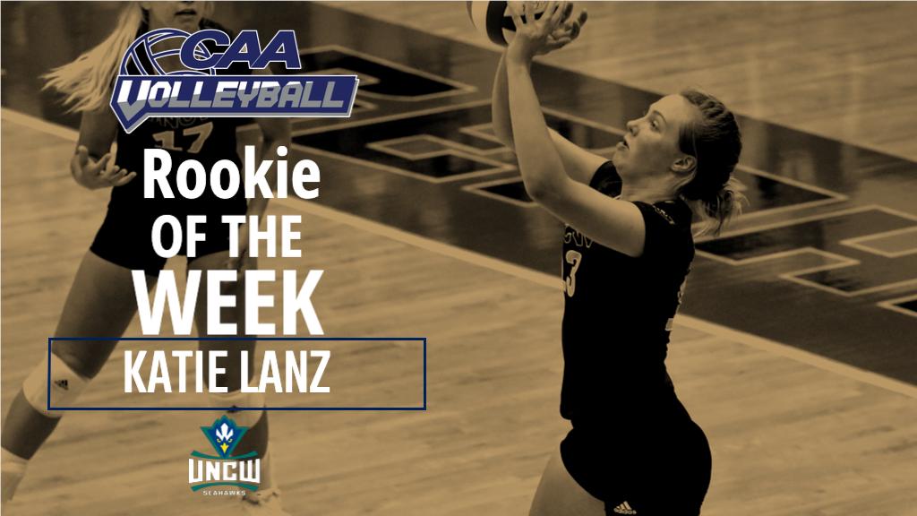 CAASports's tweet photo. Katie Lanz became the first freshman in @SeahawkVB history to record a triple-double, earning her #CAASports Rookie of the Week honors!

https://t.co/aRgvOGngSw https://t.co/iq5DbSbIRk