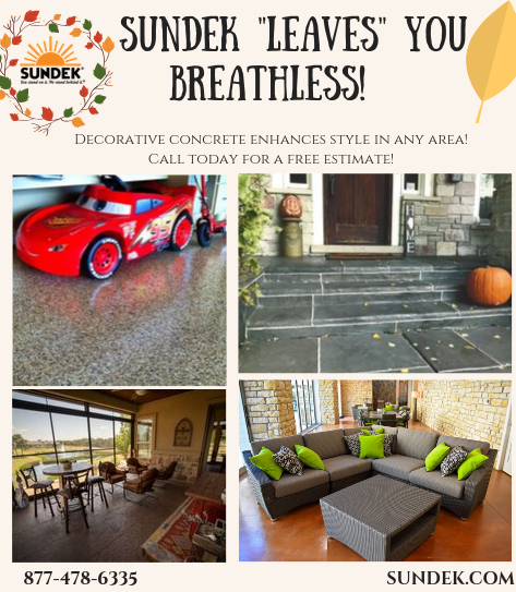 SundekAustin's tweet photo. It's officially the first day of Fall! 🍁🍂

#FirstDayofFall #HappyFall #FirstDayofAutumn #sundeknation #Austin #sundekaustintx #austinlife #decorativeconcrete #concretecoatings #hillcountry #localbusiness #concretelife https://t.co/YTQmXRdjXj