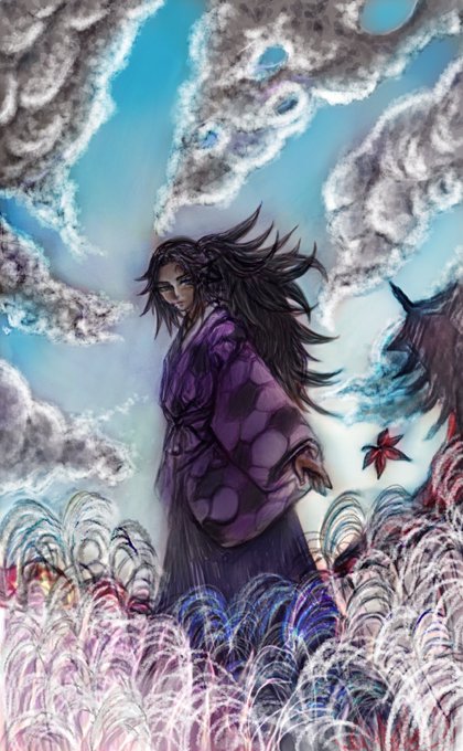 夜らかさんがTwitterに投稿した黒死牟(鬼滅の刃)のイラスト。