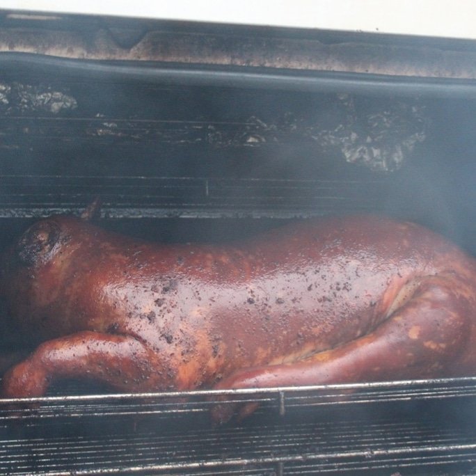 Check out this custom order of our 24 hour smoked BBQ suckling pig 4 hours into a 24 hour Smoke session which serves 25, that went down a treat at a recent mansion garden party we catered for 🐷. If you're looking to create a mesmerising occasion for your guests drop us a call