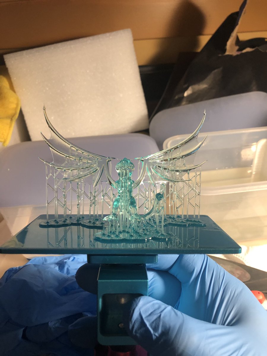 What a beautiful thing it is to wake up to a huge successful print like this. Just barely fit in the build volume. And those thin wings and even more delicate tounge. Thanks to @mz4250 for the Wyvern model. #3dprint #dndminiatures