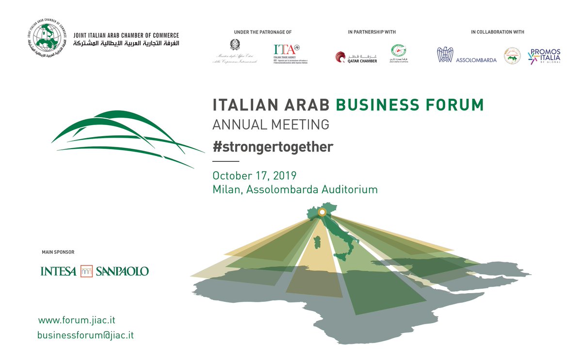 Italian_Arab's tweet photo. Over 300 people have already registered for the #Annual #ItalianArabBusinessForum. If you still haven’t registered make sure you register at https://t.co/r5XHZhWfo3 so you don’t miss out on the biggest event of the year!

#IABF19 #October17 #Milan #strongertogether #JIACC https://t.co/MZ5ia7qXOf