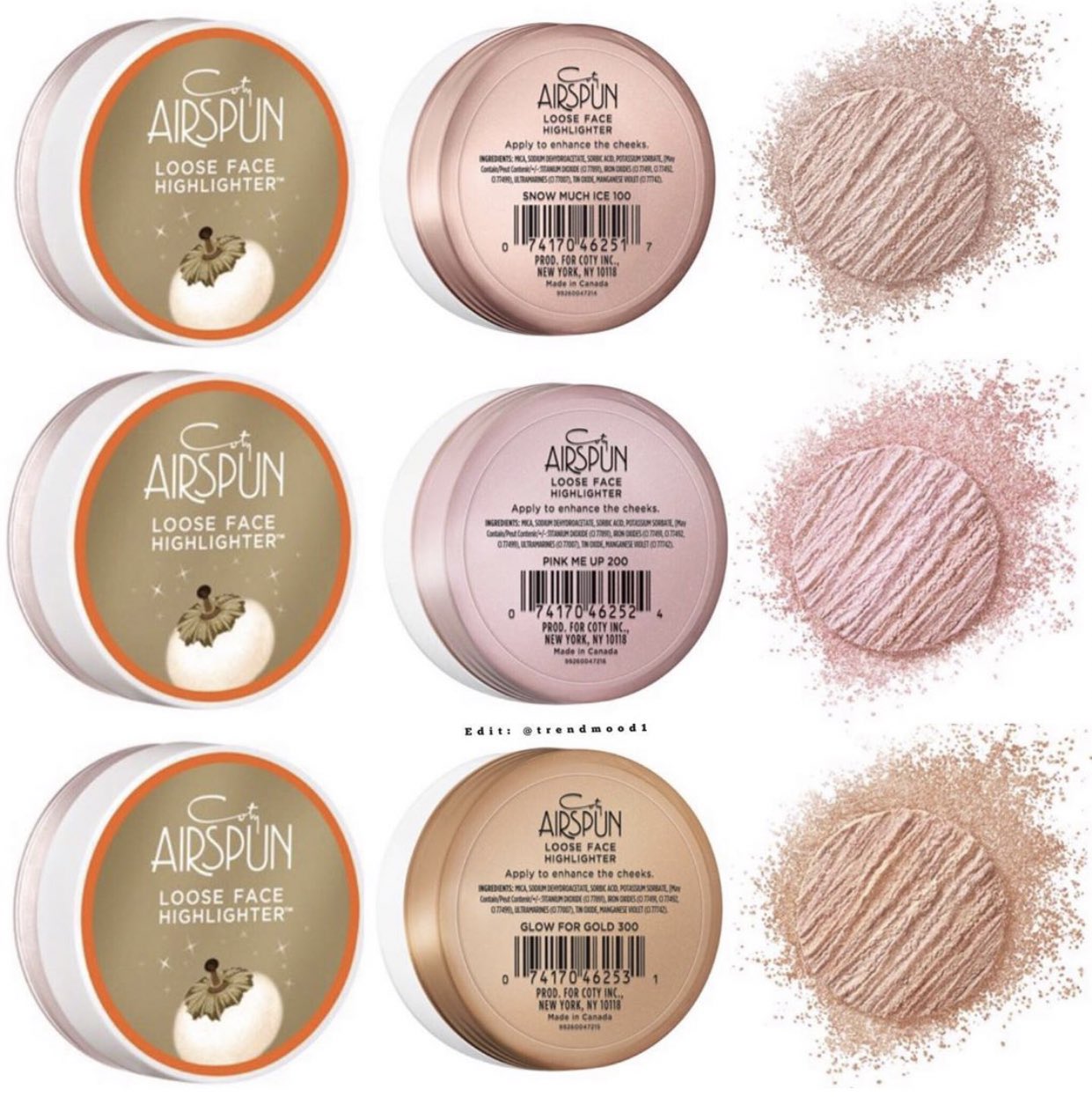 Trendmood on X: Available Now! 🚨 LINK ➡️  online  @walmart & In Stores ✨💛 NEW! Loose Face #Highlighters ✨ @airspunofficial  in 3 different shades!!!✨$5.97 each : Snow Much Ice Pink Me