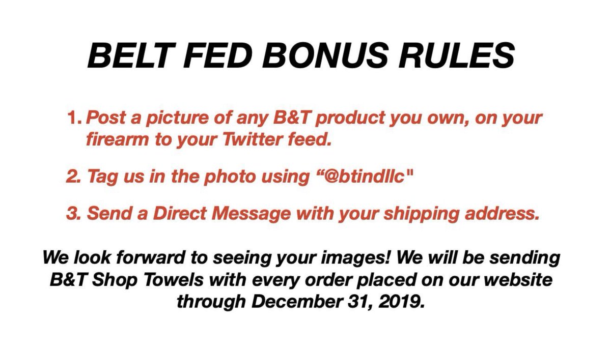btindllc's tweet image. 🎁 BELTFED BONUS: we’re giving away free B&amp;amp;T 20 Year shop towels in recognition of our 20 years of business. No “buy this get this” sales promotion, but a “you bought this, you get this” BONUS!
💥To get yours, follow the 3 rules below!
#ThankYou #20YearsOfBusiness #BeltFed #Bonus