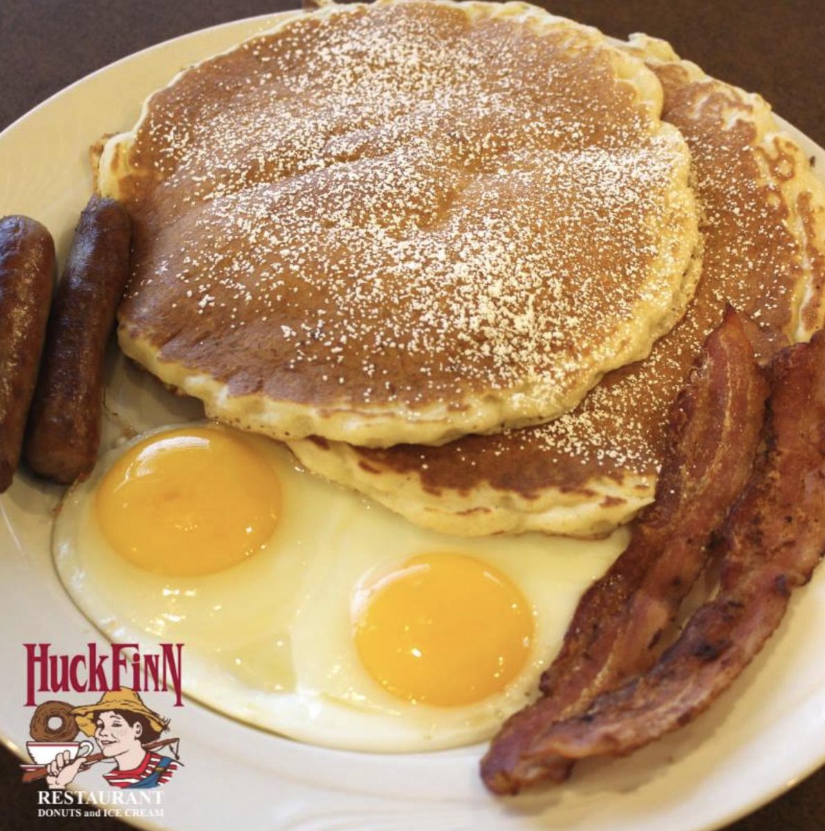 HFRestaurant's tweet photo. You can't beat our Becky Thatcher Breakfast!
2 Eggs (any style) with 2 slices of bacon,
2 sausage links, 2 pancakes,
butter and syrup!
#breakfast #HuckFinnRestaurant #AlwayOpen #OakLawn #Chicago https://t.co/ouxs8Yxhk4