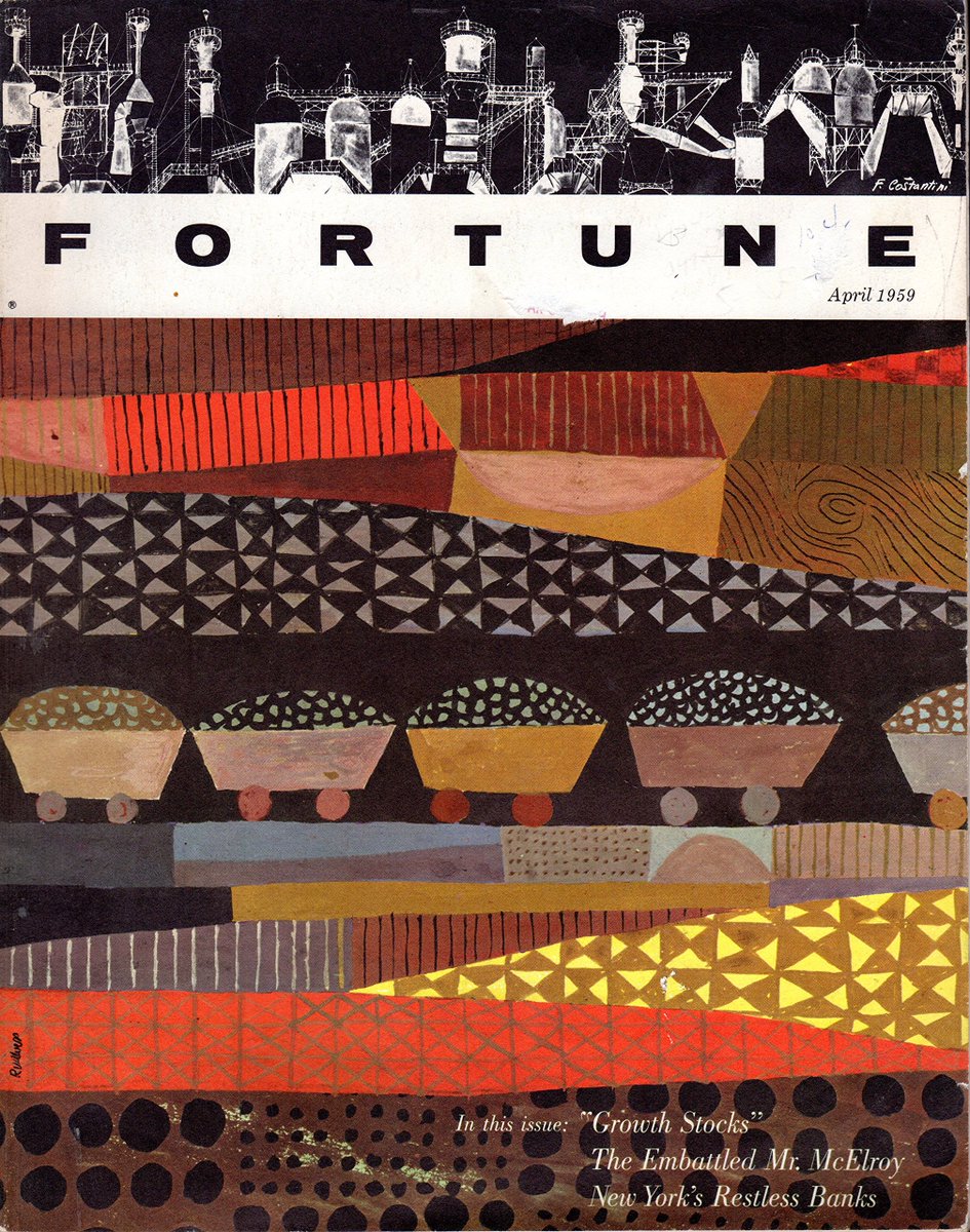 Fortune Magazines during this time were unlike anything else. They're pretty large and beautiful to look at. These covers: Walter Allner (1959), Ben Shahn (1951), Robert W. Wilvers (1959), S. Neil Fujita (1954).