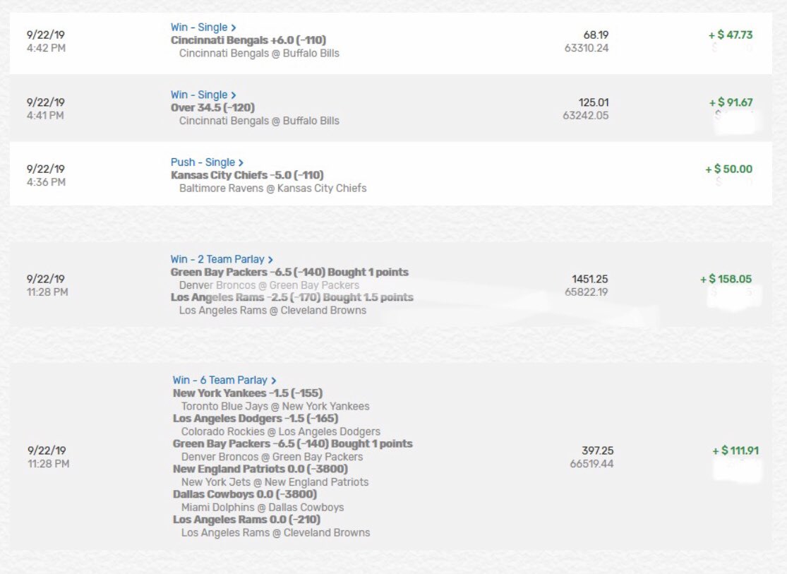 We had an absolute amazing NFL Sunday! 💥

We went 4-1-1 for a profit of +25 units! 💵

A $100/unit bettor would’ve made $2,500 yesterday in PROFIT with my bets! 

Today we are going to continue the win streak with some MLB ⚾️ 

Get a package before prices go up!

#SawyersBets🔥