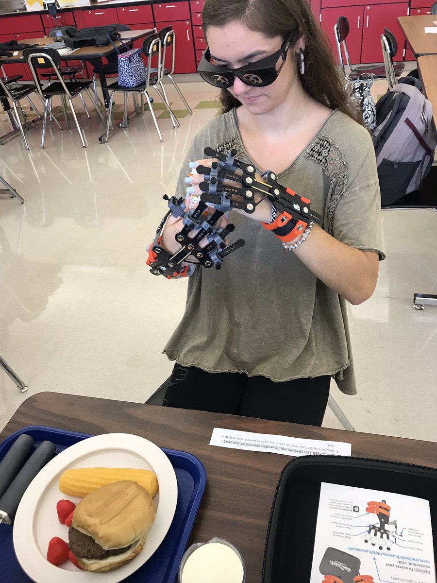 eyork1313's tweet photo. @WalkertownHigh Nursing Fundamentals experiencing an Aging Lab. Arthritic, tremor, hearing impaired simulators along with using canes and walkers. Whew! It’s tough getting old! #packstrong https://t.co/9oHv8ox51r