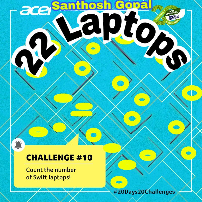 #Challenge10 #20Days20Challenges #AcerIndiaAt20 💙

I spotted 22 Laptops which are arranged on the grids 💙💙

❤️💙One Acer , can do wonders , !! 
22 Acer's, can make every place a Wonder 💙❤️

@Acer_India