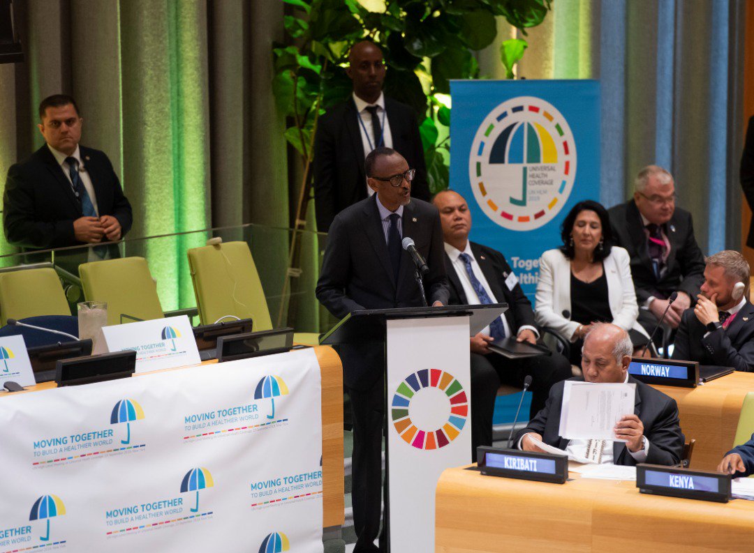 UrugwiroVillage's tweet photo. President Kagame delivers remarks at a High-Level Meeting on Universal Health Coverage ahead of the 74th Session of the United Nations General Assembly #HealthForAll #UNGA https://t.co/UtfgJmUUSB