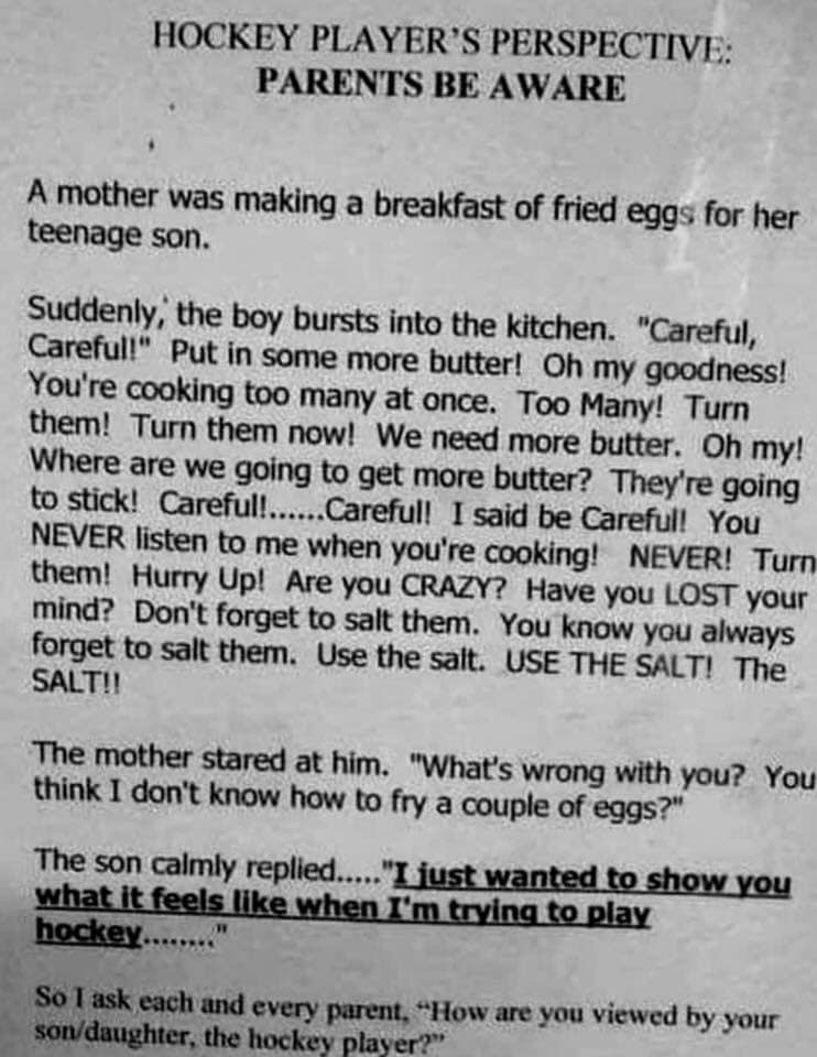 To my fellow parents...feel free to replace “hockey” with soccer, basketball, baseball, football....whatever.