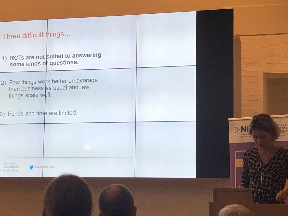 anneka_brighton's tweet photo. @millynevill outlined three successes and three challenges with education RCTs over the 8 years of the @EducEndowFoundn and why we might not be seeing larger effects #EducationRCTs100 https://t.co/QG3AqiNd3a