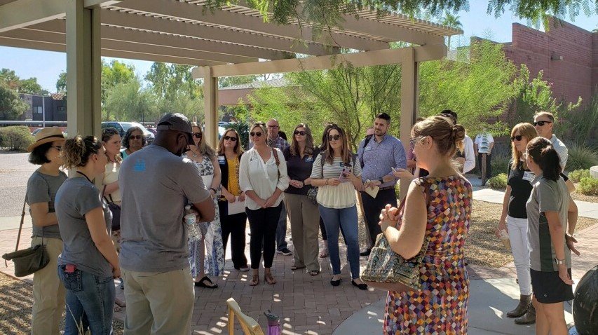 TCHArizona's tweet photo. It's been 15 months since @TempeLeadership Class XXXIII unveiled the TCH Sensory Garden, over 100 hours of work &amp; raised 50K. They brought the new class, Class XXXV, to see it in person. Inspiration!

#TogetherChangeHappens #MakeADifference https://t.co/qyMh57XYC8