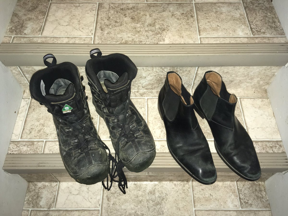 Ryan_D_Langlois's tweet photo. The boots on the left provide the means for the boots on the right to SING! The boots on the right provide the fuel for the boots on the right to keep on keeping on! Busting your A#% in the trenches in pursuit of a passion is a noble cause! #NoShame #ItWasASong https://t.co/iSbLNyyLGn