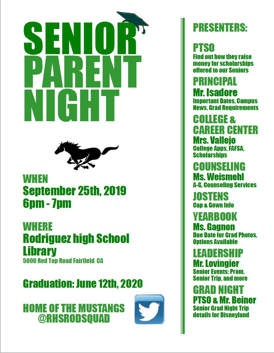 RHSPTSO's tweet photo. ATTENTION PARENTS OF SENIORS!! You are going to want to attend this meeting September 25 from 6-7 PM as there is a LOT of information for Seniors and Senior Year! https://t.co/T1BUZF2Lr5