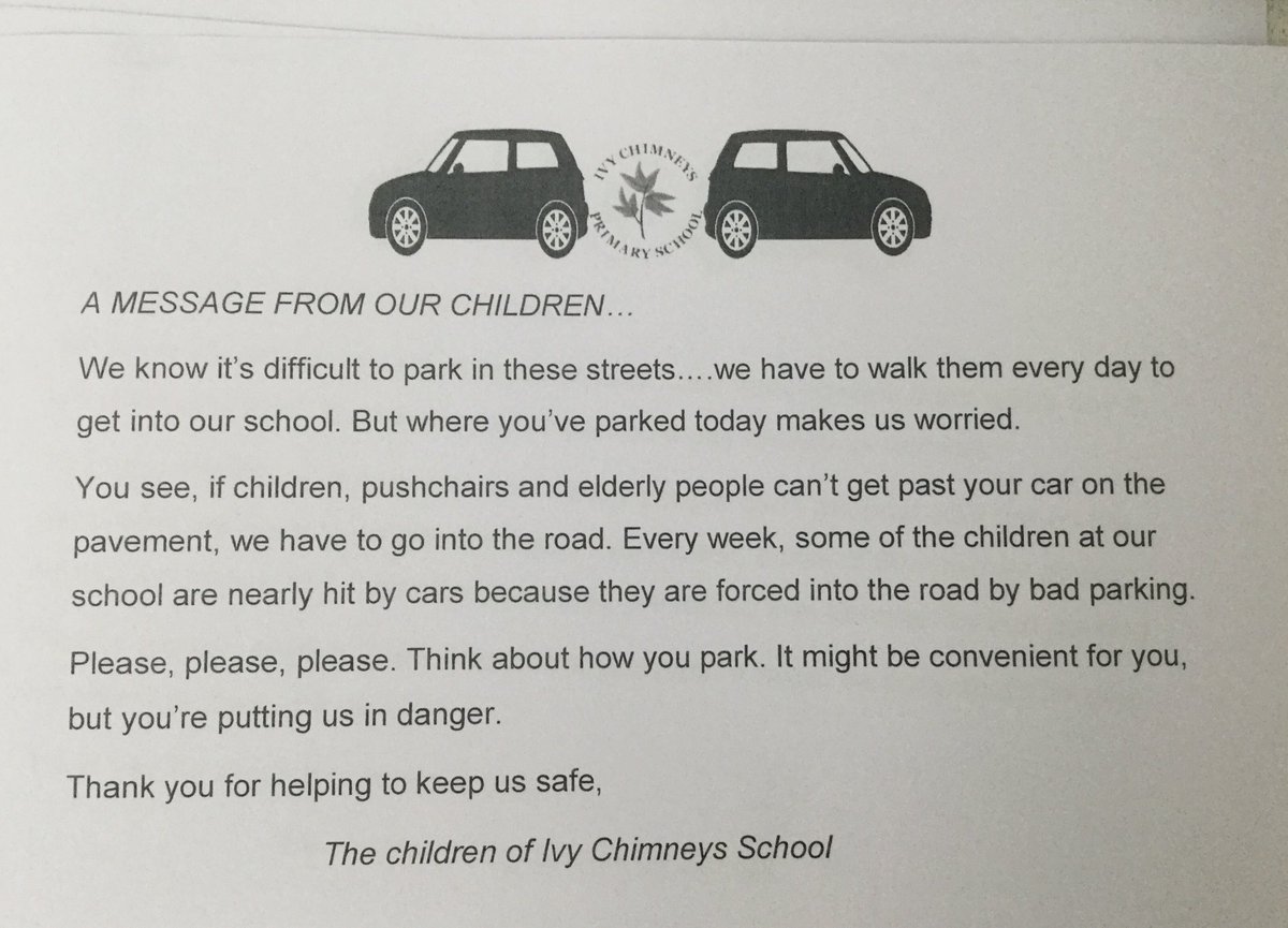 We’re piloting a ‘polite reminder’ note to commuters and other motorists who park dangerously along Ivy Chimneys Road, blocking the path for local residents and our families.
These are available in our reception <a href="/eppingforestdc/">Epping Forest DC</a> <a href="/HLPW1/">hlpw</a> @elenorlaingmp @eleanor4epping