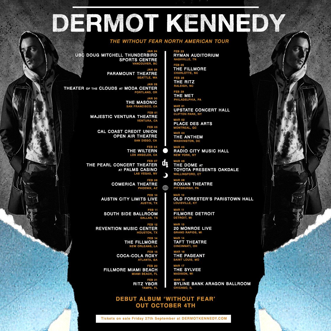 DermotKennedy's tweet photo. I'm going on my biggest tour to date, playing cities I've never been before. Tickets go on sale this Friday 09/27 at 10AM local times. https://t.co/I8N9ZxhT2B https://t.co/JbtU8Tad9z