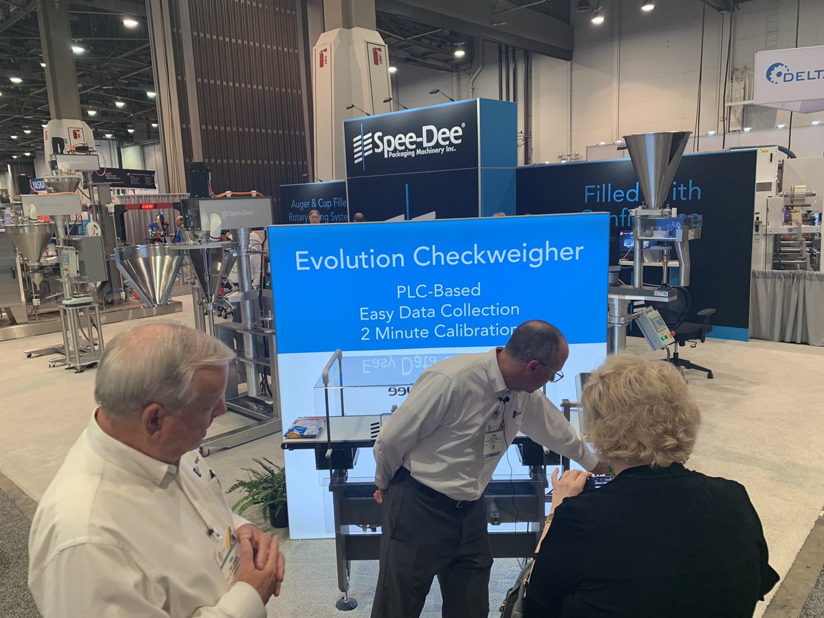 speedeepack's tweet photo. Thanks to Joyce Fassl from @ProFoodWorld and @packagingworld for stopping by to help kick off @packexposhow Las Vegas and learning more about our #checkweigher and #rotaryfiller https://t.co/wUqBhCZZj7
