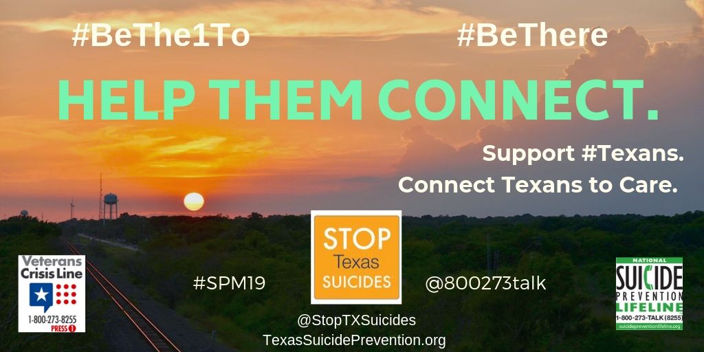 TheHarrisCTR's tweet photo. If someone you know is thinking about suicide, take the fourth step: #BeThe1To help them connect to resources. Help them build a support system, including @800273TALK, family, friends, clergy, coaches, co-workers or therapists. #SuicidePreventionMonth #SPM19
@StopTXSuicides https://t.co/oA45d0C28g