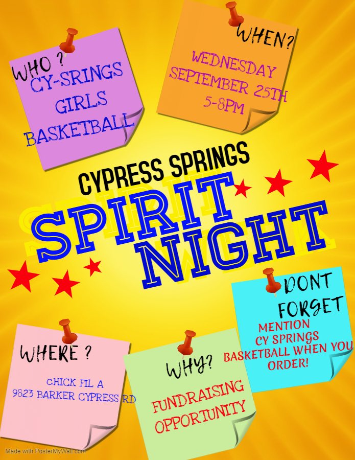 Lady Panther Basketball (@cyspringsgbb) on Twitter photo Don’t meet us there beat us there. This week we will be at Chick fil a for our Spirit Night! Spread the word! #CySprings #F3 #AlldayEveryday <a href="/cysprings_hoops/">Cy-Springs Boys Basketball</a> <a href="/CyFairISD/">Cypress-Fairbanks ISD</a> <a href="/CySpringsHS/">Cypress Springs HS</a> Don’t meet us there beat us there. This week we will be at Chick fil a for our Spirit Night! Spread the word! #CySprings #F3 #AlldayEveryday <a href="/cysprings_hoops/">Cy-Springs Boys Basketball</a> <a href="/CyFairISD/">Cypress-Fairbanks ISD</a> <a href="/CySpringsHS/">Cypress Springs HS</a>