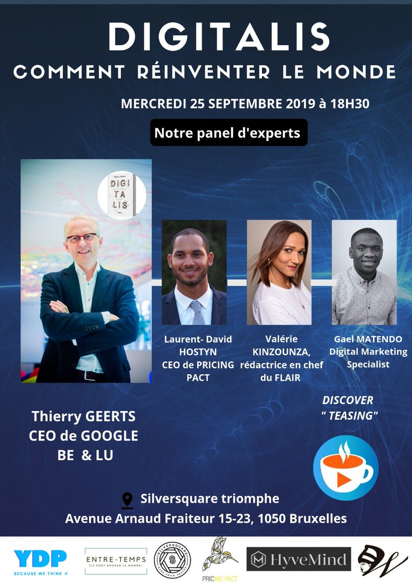YourDigitalPro2's tweet photo. J-2 avant le #BossTalk ⏳⏳

Thématique : saisir des opportunités avec le digital comme speaker principal, Monsieur Thierry Geerts, CEO de @Google Belgium &amp; Lux.
Il y ara également le CEO de @PricingPact et bien d'autres !

L'émission #EntreTemps sera sur place !
#StayTuned https://t.co/VzZ1LTdVOI