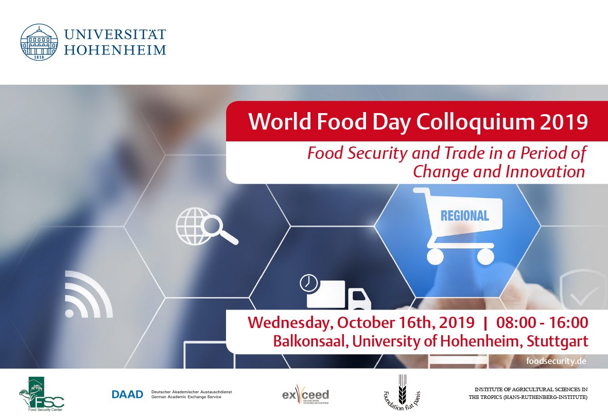 FSCHohenheim's tweet photo. Check out the final program of the World Food Day Colloquium 2019
#fsc #foodsecurity #ClimateChange #DAAD #WFDC19 

https://t.co/WKJtq22U1J https://t.co/XBjjjdpdHH